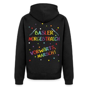 Fasnacht Morgestraich Basel Karneval Piccoloflöte - Unisex Premium Bio Zip Hoodie - Schwarz - Hinten - Nico (187cm)