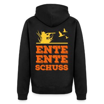 Ente Ente Schuss - Jagd - Unisex Premium Bio Zip Hoodie - Schwarz - Hinten - Nico (187cm)
