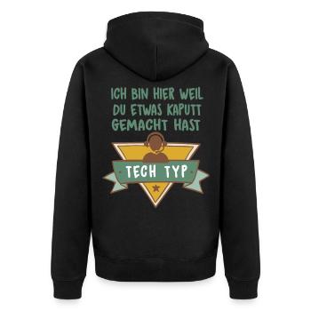 Call Center Arbeiter Mit Headset - It-Support - Unisex Premium Bio Zip Hoodie - Schwarz - Hinten - Nico (187cm)
