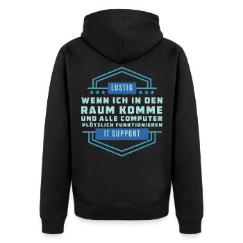 Lustigen Technologiespruch - Tech Support - Unisex Premium Bio Zip Hoodie - Schwarz - Hinten - Nico (187cm)