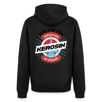 Kerosin Am Morgen - Flugzeug Pilot - Unisex Premium Bio Zip Hoodie - Schwarz - Hinten - Nico (187cm)