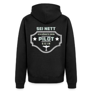 Umriss Eines Flugzeugs - Aircraft Pilot - Unisex Premium Bio Zip Hoodie - Schwarz - Hinten - Nico (187cm)