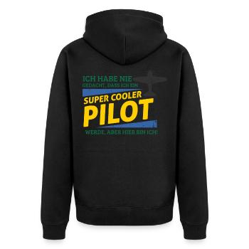 Alten Flugzeug - Pilot - Unisex Premium Bio Zip Hoodie - Schwarz - Hinten - Nico (187cm)
