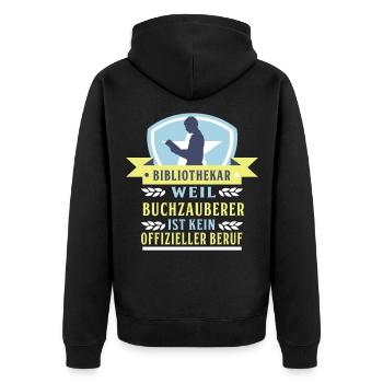 Buchzauberer - Bibliothek - Unisex Premium Bio Zip Hoodie - Schwarz - Hinten - Nico (187cm)