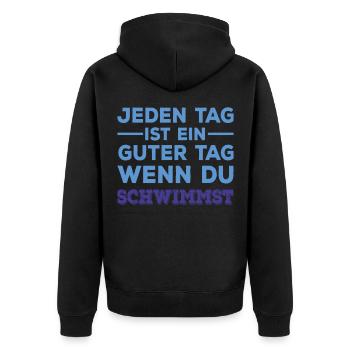 Lustigen Schwimmerspruch - Schwimmen - Unisex Premium Bio Zip Hoodie - Schwarz - Hinten - Nico (187cm)