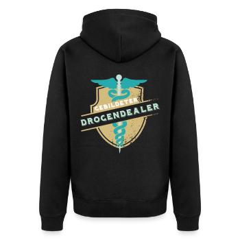 Gebildeter Drogendealer - Medizin - Unisex Premium Bio Zip Hoodie - Schwarz - Hinten - Nico (187cm)