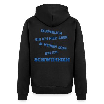 Stolzen Schwimmerspruch - Schwimmen - Unisex Premium Bio Zip Hoodie - Schwarz - Hinten - Nico (187cm)