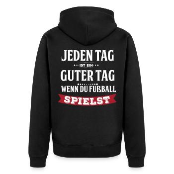 Jeden Tag Ist Ein Guter Tag - Fußball - Unisex Premium Bio Zip Hoodie - Schwarz - Hinten - Nico (187cm)