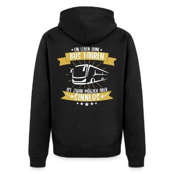 Busfahrer Bus Reisebus Fernbus Beruf Spruch - Unisex Premium Bio Zip Hoodie - Schwarz - Hinten - Nico (187cm)