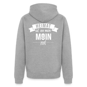 Moin Hamburg Norddeutschland Plattdeutsch Spruch - Unisex Premium Bio Zip Hoodie - Grau meliert - Hinten - Nico (187cm)