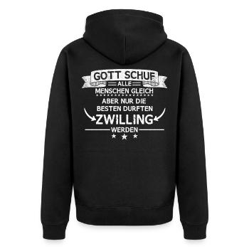 Zwilling Zwillinge Familie Geschwister Spruch - Unisex Premium Bio Zip Hoodie - Schwarz - Hinten - Nico (187cm)