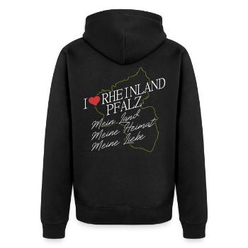 Rheinland Pfalz - Unisex Premium Bio Zip Hoodie - Schwarz - Hinten - Nico (187cm)
