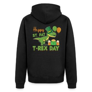 St. Patricks Day T-Rex - Unisex Premium Organic Zip Hoodie - black - Back - Nico (187cm)