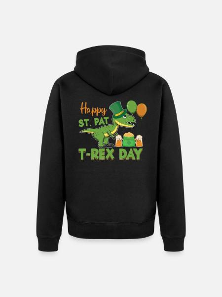 St. Patricks Day T-Rex - Unisex Premium Organic Zip Hoodie - black