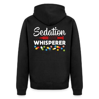 Sedation Whisperer - Unisex Premium Organic Zip Hoodie - black - Back - Nico (187cm)