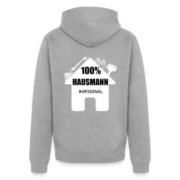 Hausmann Original Geschenkidee Vaterschaft Lustig - Unisex Premium Bio Zip Hoodie - Grau meliert - Hinten - Nico (187cm)