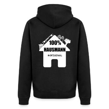 Hausmann Original Geschenkidee Vaterschaft Lustig - Unisex Premium Bio Zip Hoodie - Schwarz - Hinten - Nico (187cm)