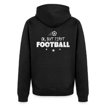 Fußball Spruch Fußballverein Geschenk - Unisex Premium Bio Zip Hoodie - Schwarz - Hinten - Nico (187cm)