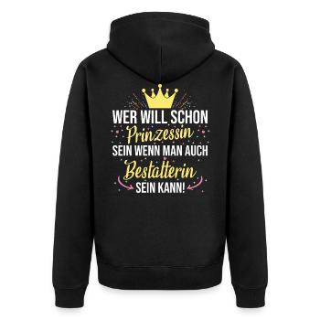 Bestatterin Bestatten Totengräber Beruf Spruch - Unisex Premium Bio Zip Hoodie - Schwarz - Hinten - Nico (187cm)