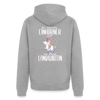 Landwirtin Bäuerin Landwirtschaft Einhorn Spruch - Unisex Premium Bio Zip Hoodie - Grau meliert - Hinten - Nico (187cm)
