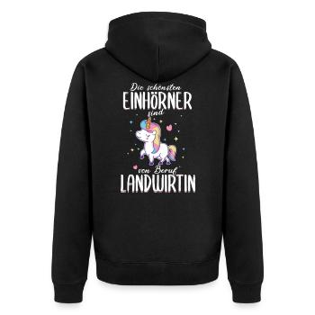 Landwirtin Bäuerin Landwirtschaft Einhorn Spruch - Unisex Premium Bio Zip Hoodie - Schwarz - Hinten - Nico (187cm)