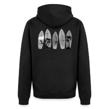Cinq planches de surf rétro vintage - Surf - Veste à capuche bio Premium Unisexe - noir - Dos - Nico (187cm)