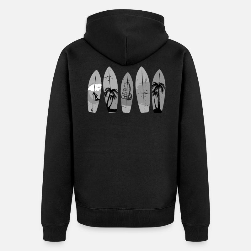Cinq planches de surf rétro vintage - Surf - Veste à capuche bio Premium Unisexe - noir