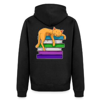 Katze Auf Einem Stapel Bücher - Katze Lesen - Unisex Premium Bio Zip Hoodie - Schwarz - Hinten - Nico (187cm)
