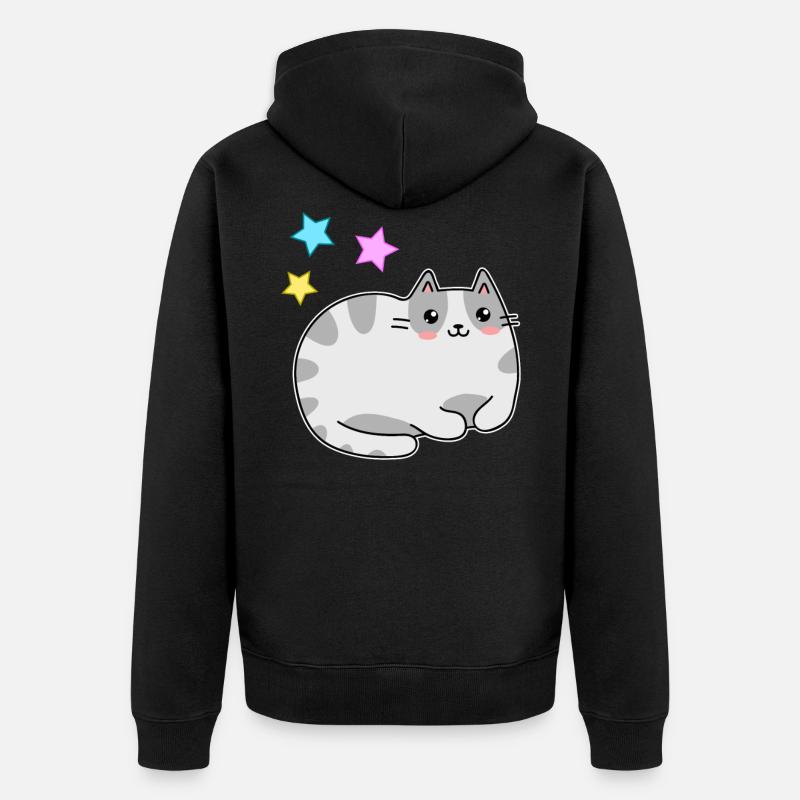 Mignon chat et étoiles kawaii - kawaii - Veste à capuche bio Premium Unisexe - noir
