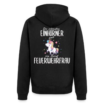Feuerwehrfrau Feuerwehr Einhorn Beruf Spruch - Unisex Premium Bio Zip Hoodie - Schwarz - Hinten - Nico (187cm)