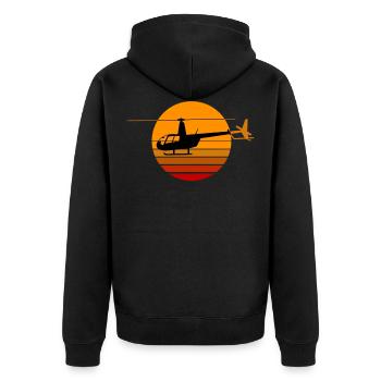 R44 Hubschrauber Vor Einer Vintage Sonne - Unisex Premium Bio Zip Hoodie - Schwarz - Hinten - Nico (187cm)