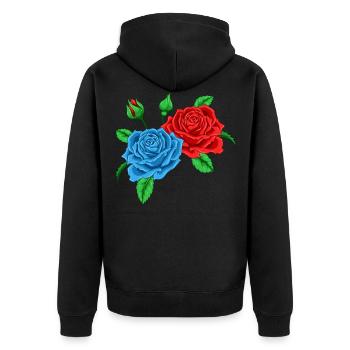 Roten Und Einer Blauen Rose - Rosen - Unisex Premium Bio Zip Hoodie - Schwarz - Hinten - Nico (187cm)