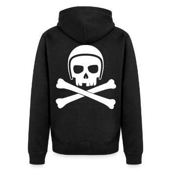 Totenkopf mit Motorradhelm - Skull with Helmet - Unisex Premium Bio Zip Hoodie - Schwarz - Hinten - Nico (187cm)