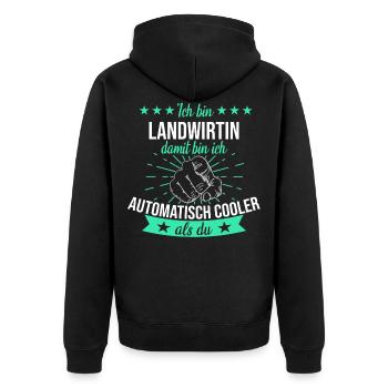 Landwirtin Bäuerin Bauernhof Beruf Arbeit Spruch - Unisex Premium Bio Zip Hoodie - Schwarz - Hinten - Nico (187cm)