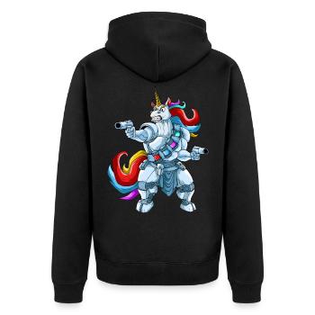 Combat unicorn with weapons and armor - Unisex Premium Organic Zip Hoodie - black - Back - Nico (187cm)