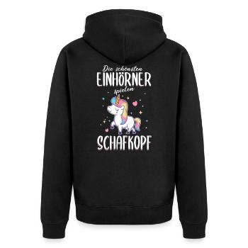 Schafkopfen Schafkopf Kartenspiel Einhorn Spruch - Unisex Premium Bio Zip Hoodie - Schwarz - Hinten - Nico (187cm)