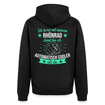 Rhönrad Turnen Rhönradturnen Sport Spruch - Unisex Premium Bio Zip Hoodie - Schwarz - Hinten - Nico (187cm)