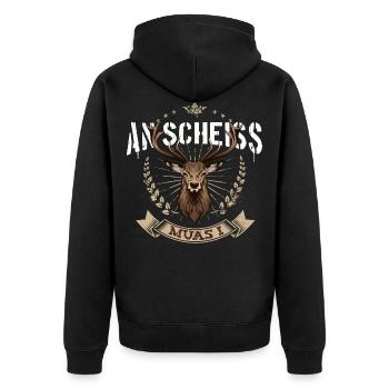 An Scheiss muas i Hirsch Grantler Bayern Grantln - Unisex Premium Bio Zip Hoodie - Schwarz - Hinten - Nico (187cm)