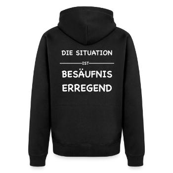 Die Situation ist Besäufnis erregend - Unisex Premium Bio Zip Hoodie - Schwarz - Hinten - Nico (187cm)