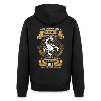 Stolzen Illustration Vom Sternzeichen Skorpion - Unisex Premium Bio Zip Hoodie - Schwarz - Hinten - Nico (187cm)