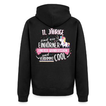 Geburtstag 11 Geburtstag Einhorn Spruch Party - Unisex Premium Bio Zip Hoodie - Schwarz - Hinten - Nico (187cm)
