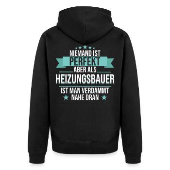 Heizungsbauer Heizungsbau Bauarbeiter Beruf Spruch - Unisex Premium Bio Zip Hoodie - Schwarz - Hinten - Nico (187cm)
