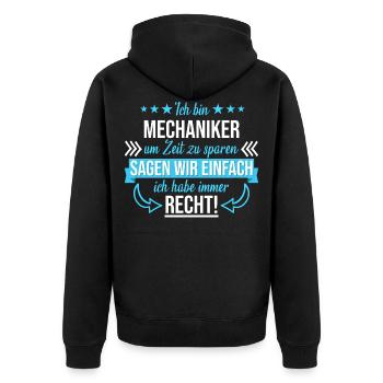 Mechaniker Werkstatt Automechaniker Auto Spruch - Unisex Premium Bio Zip Hoodie - Schwarz - Hinten - Nico (187cm)