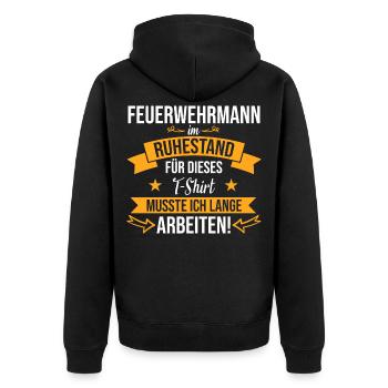 Feuerwehrmann Feuerwehr Spruch Ruhestand Beruf - Unisex Premium Bio Zip Hoodie - Schwarz - Hinten - Nico (187cm)