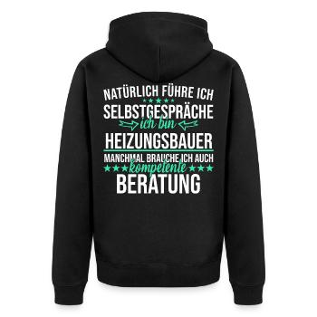 Heizungsbauer Heizungsbau Bauarbeiter Beruf Spruch - Unisex Premium Bio Zip Hoodie - Schwarz - Hinten - Nico (187cm)
