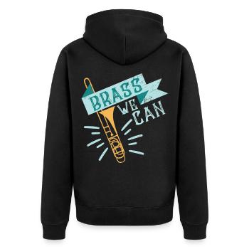 Brass We Can - Posaune - Unisex Premium Bio Zip Hoodie - Schwarz - Hinten - Nico (187cm)