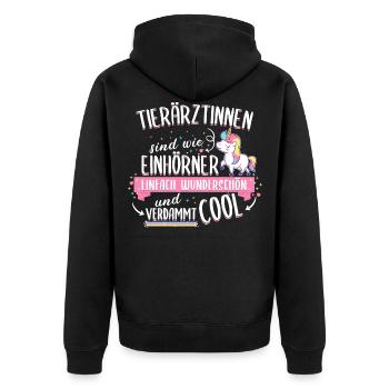Tierarzt Tierärztin Tiere Einhorn Beruf Spruch - Unisex Premium Bio Zip Hoodie - Schwarz - Hinten - Nico (187cm)