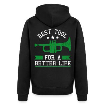 Grünen Trompete - Trompete - Unisex Premium Bio Zip Hoodie - Schwarz - Hinten - Nico (187cm)