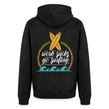 Work Sucks Go Surfing - Planche de surf vintage - Veste à capuche bio Premium Unisexe - noir - Dos - Nico (187cm)