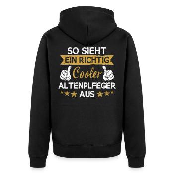 Altenpfleger Pfleger Beruf Spruch Altenpflege - Unisex Premium Bio Zip Hoodie - Schwarz - Hinten - Nico (187cm)